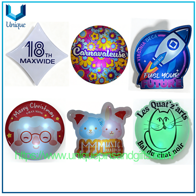 Custom Activity Logo Colorful Acrylic Luminous Chest Badge with LED Flashing Badge
