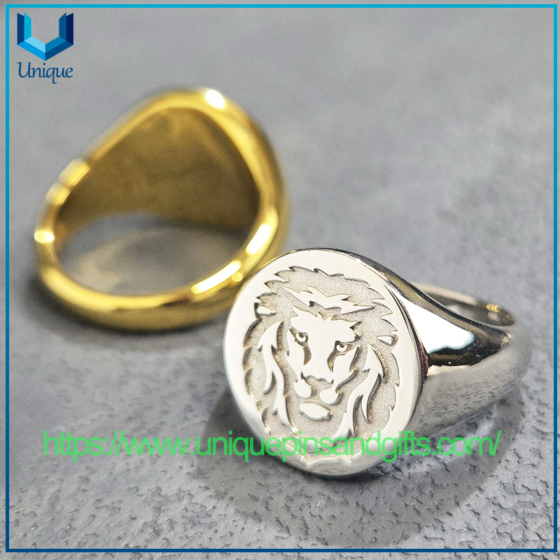 Custom Design 316 Stainless Steel Lion Head Hand-Polished Vacuum Plating Gold Silver Men'S Ring