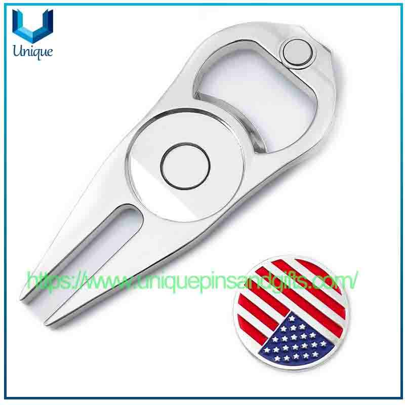 Spot-on Golf Green Fork Metal Ball Fork, Bottle Opener Golf Ball Marker Golf Turf Tool for Golf Gift