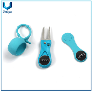 Customize Golf Ballmarket with Golf Divot Tool + Silicone Golf Hatclip+ Silicone Golf Ball Holder in Gift Set for Promotional Gifts