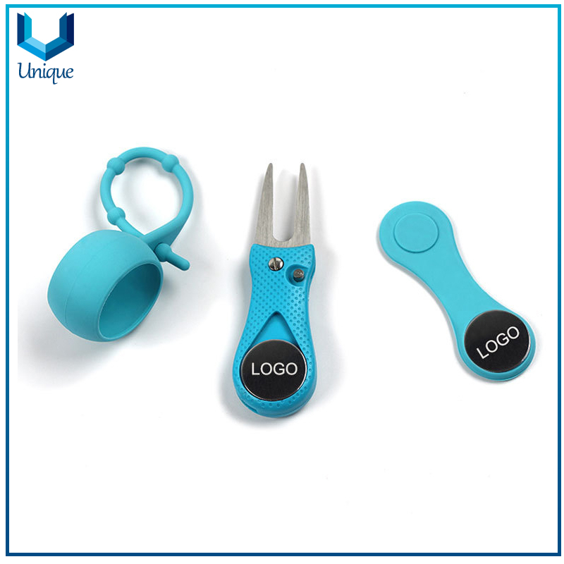 Customize Golf Ballmarket with Golf Divot Tool + Silicone Golf Hatclip+ Silicone Golf Ball Holder in Gift Set for Promotional Gifts