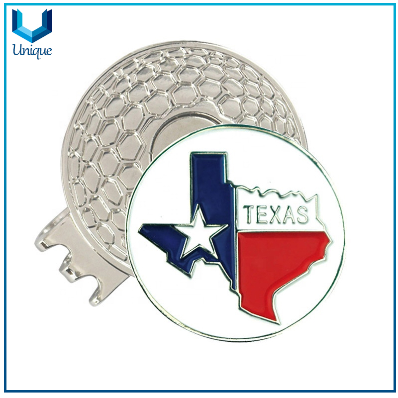 Ribbon Golf Hatclip, National Flag Golf Hatclip, Map /Poker Logo for Ballmarker, Metal Magnet Golf Hatclip with Ballmarker with Customize Logo 