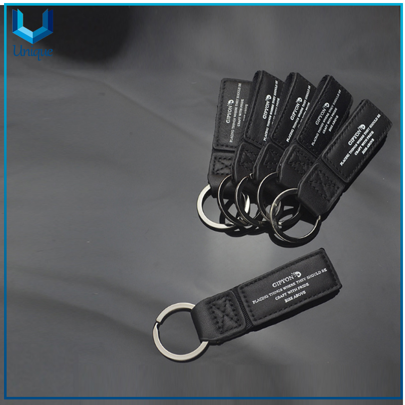 Leather Keychain, Printing Logo Car keychain Ring, Fashion Customize Design leather+ Webbing Keychain Chain for Gifts