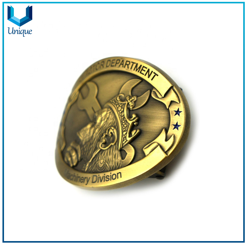 Customize Metal Crafts Manufacturer, Antique Plating 3D Curved Surface Metal Buckle, High Quality Leather Belt Buckle for Corporate, School, Military Promotional Gifts
