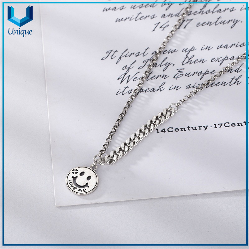 925 Sterling Silver Smile Face Coin Necklace Pendant, Custom Design 925 Silver Pendant for Necklace, Women Fashion Jewelry Decoration Necklace