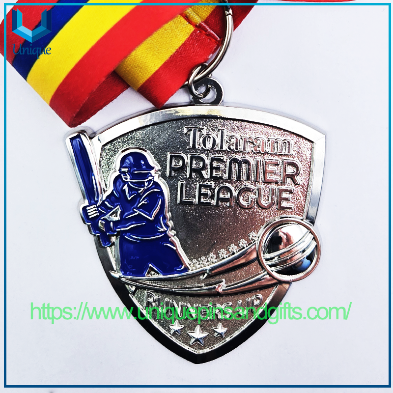 Custom 3D Metal Baseball League Medal Tolaram PREMIER LEAGUE CHAMPIONS 27 Gold Silver Brass Medal with Ribbon