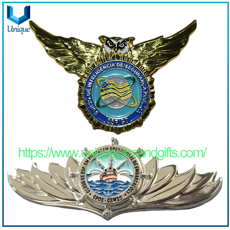 Custom 3D Metal Lapel Pin Brooch Badge Brazilian Octopus Owl Triangle Shape Badge PMGO SSPGO CBMGO Wing Butterfly Clasp Badge