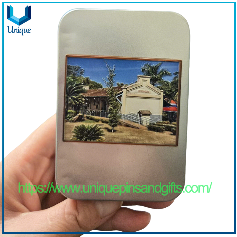 Customized Brasil PEIROPOLIS Uberaba Metal City Logo Dinosaur Pattern Plating Copper Fridge Magnet Sticker