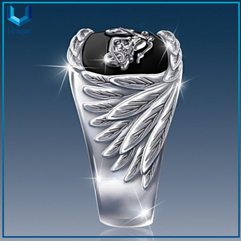 Free riding ring men's motorcycle ring black engraved eagle beak and stars and stripes pattern punk jewelry