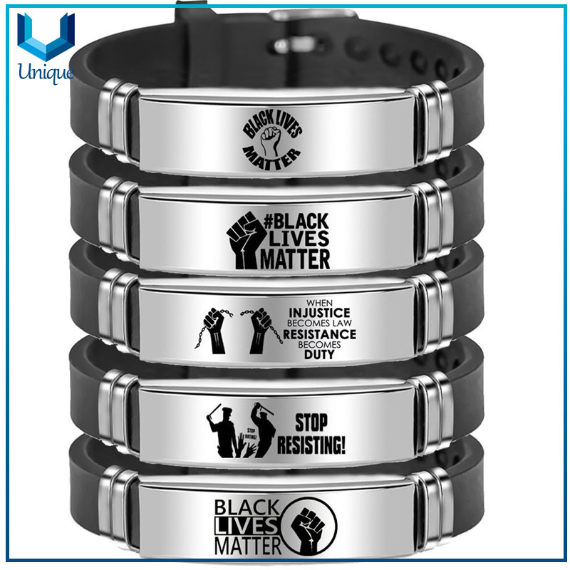 adjustable wristband silicone bracelets personalized custom engraving BLACK LIVES MATTER bracelets for men