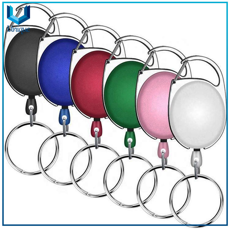 005-01Customized metal oval Retractable Badge Reel Carabiner ID Card Retractable Badge
