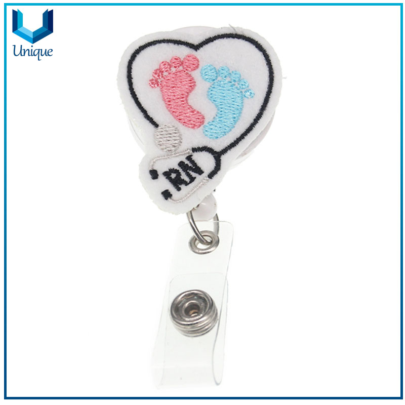 Custom Retractable Felt Nurse ID Badge Reel With Alligator Clip For Nurse Accessories