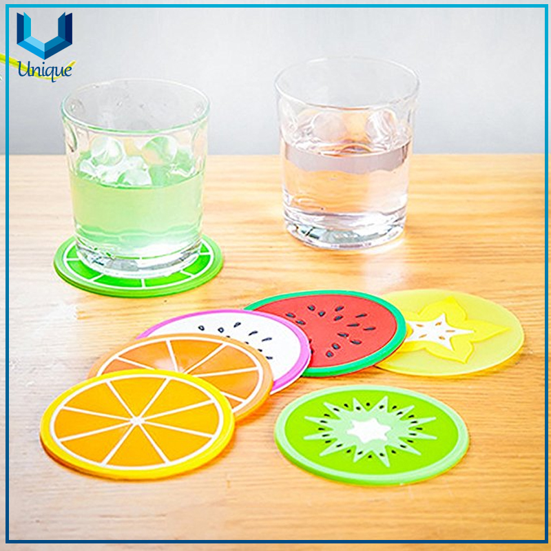 Fruit Design Cup Mat Table Placemat Silicone Rubber Coasters, Custom 2D soft pvc rubber customized coasters Fruit Design Cup Mat010-005