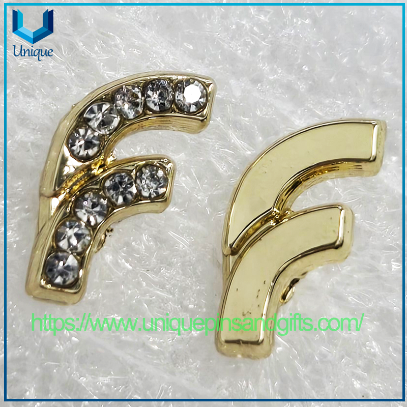 Custom Gold Plated Letter F Lapel Pin Bling Clear Rhinestone Alphabet Initial Brooch Jewelry Pin For Clothing Hat Bag Decor