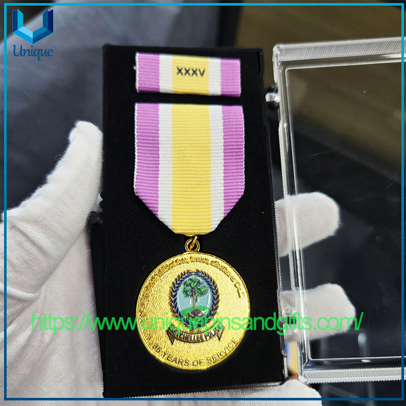 Custom Distinguished Service Police Medal Seychelles Silver Enamel Award Medal with Ribbon