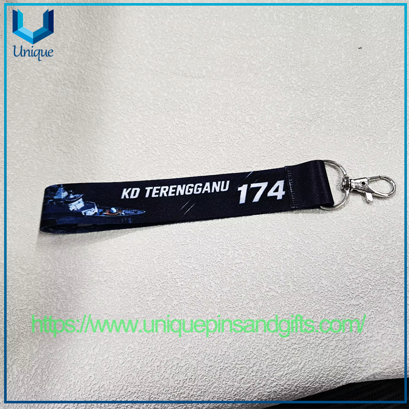 Wholesale Custom Malaysia Military TLDM Ship Wrist Lanyard KD Terengganu F174 Patrol Vessel Souvenir Short Keychain With Clasp Hook