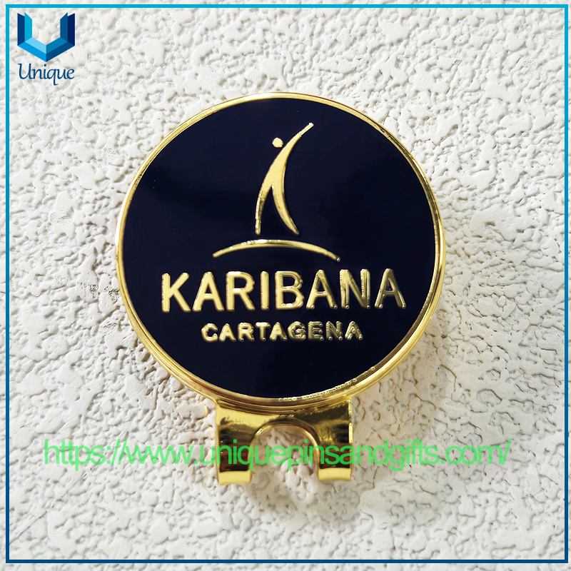 Customize Hard Enamel Golf Ballmarker with Hat Clip In Gold Plating