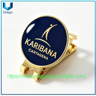 Customize Hard Enamel Golf Ballmarker with Hat Clip In Gold Plating