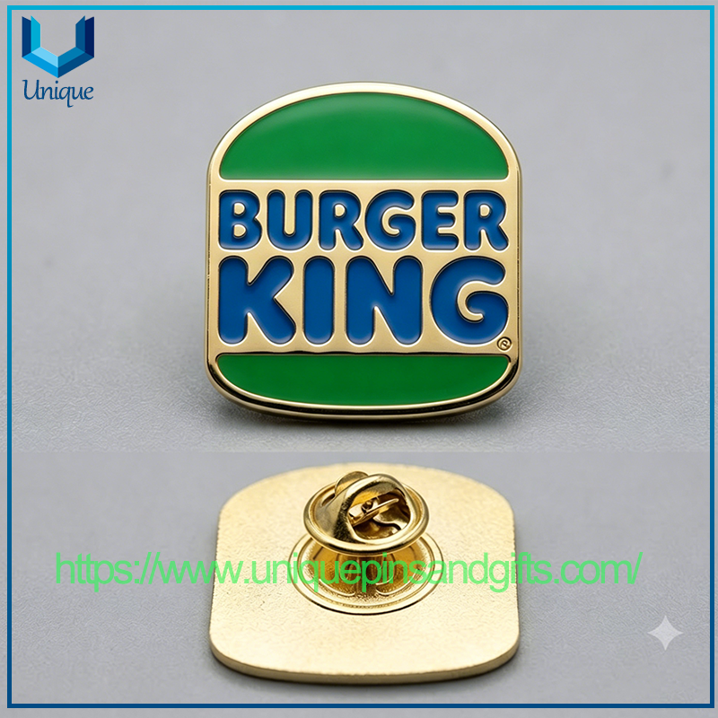 Wholesale Custom Brand Logo Metal Enamel Pin Burger Queen Pizza Hut Hard Enamel Brooch For Promotional Gift