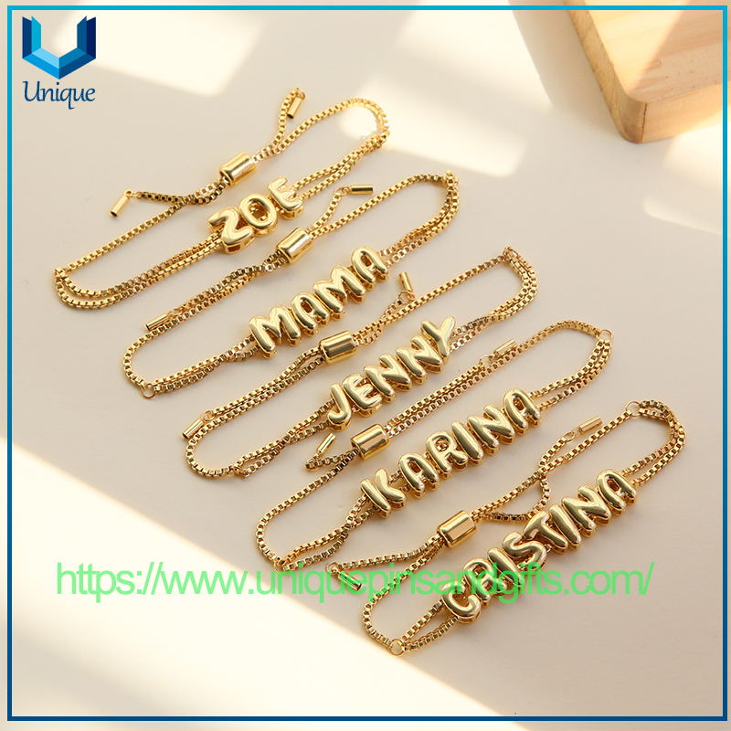 Wholesale Best-selling 18k Brass Smooth Surface Bubble DIY Set of Hand Chains with 26 Letter Accessories for Names