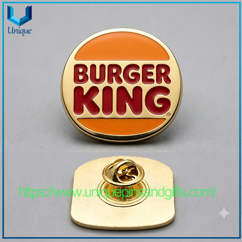 Wholesale Custom Brand Logo Metal Enamel Pin Burger Queen Pizza Hut Hard Enamel Brooch For Promotional Gift