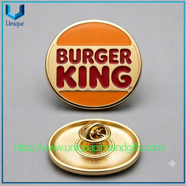 Wholesale Custom Brand Logo Metal Enamel Pin Burger Queen Pizza Hut Hard Enamel Brooch For Promotional Gift