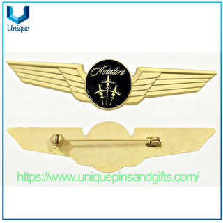 Custom Gold Plated Aviator Wings Badge Hard Enamel Metal Pilot Wing Lapel Pin For Airline Uniform