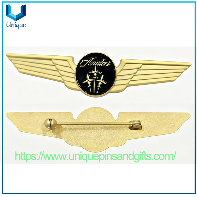 Custom Gold Plated Aviator Wings Badge Hard Enamel Metal Pilot Wing Lapel Pin For Airline Uniform