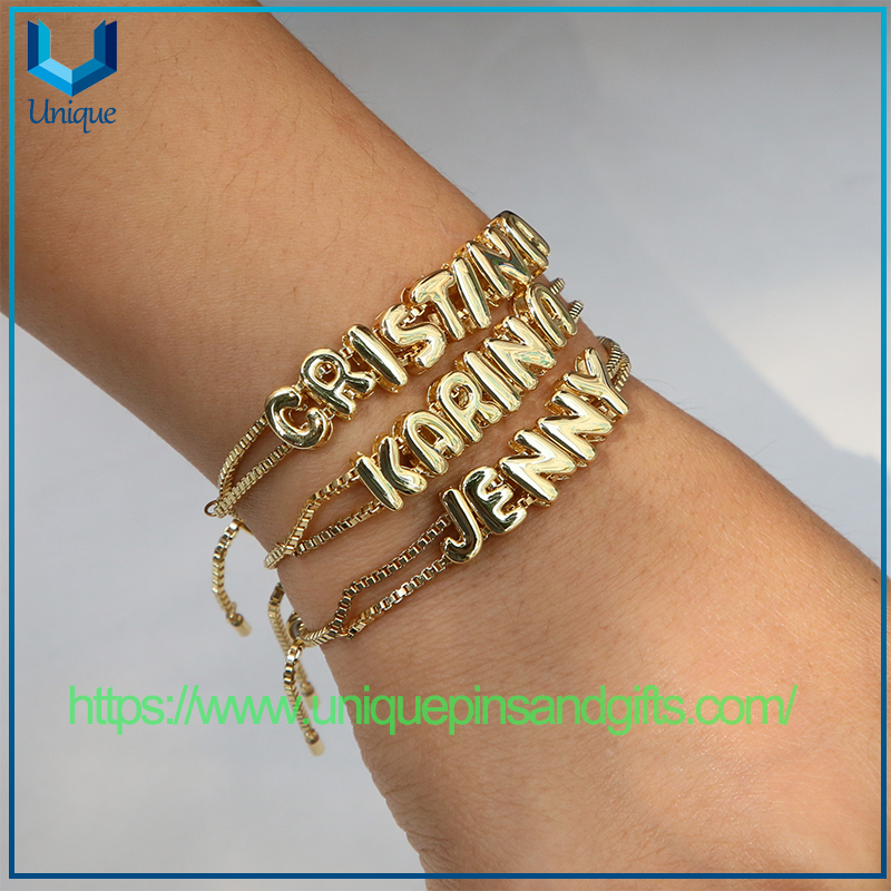 Wholesale Best-selling 18k Brass Smooth Surface Bubble DIY Set of Hand Chains with 26 Letter Accessories for Names