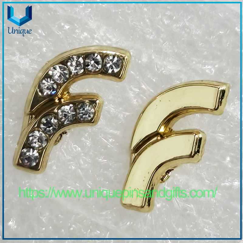 Custom Gold Plated Letter F Lapel Pin Bling Clear Rhinestone Alphabet Initial Brooch Jewelry Pin For Clothing Hat Bag Decor