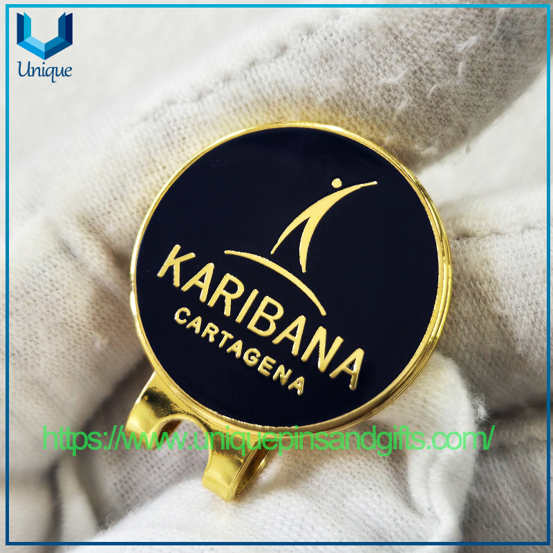 Customize Hard Enamel Golf Ballmarker with Hat Clip In Gold Plating