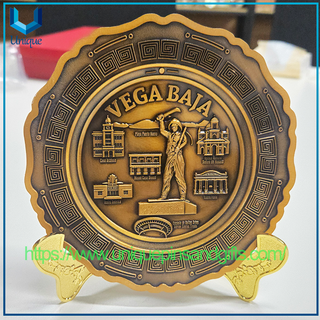 High Relief 3D Landmark Metal Commemorative Plate Custom City Tourism Souvenir Decor Plate With Gold Stand
