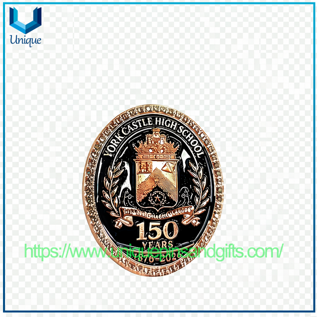 Custom Metal 3D Badge School Badge College Badge Lapel Pin,Outer Edge Set with Diamonds And Flat Cap
