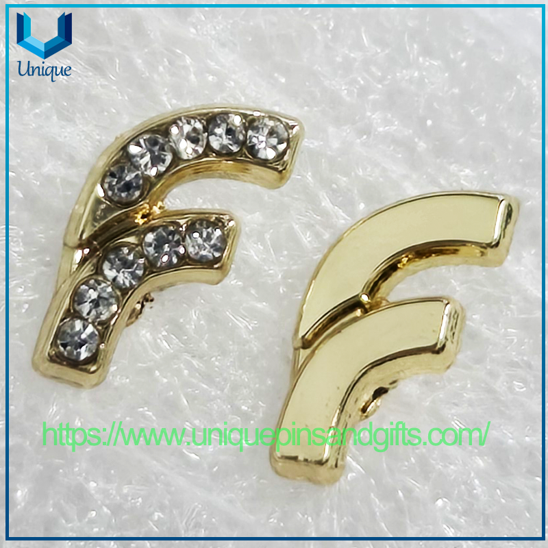 Custom Gold Plated Letter F Lapel Pin Bling Clear Rhinestone Alphabet Initial Brooch Jewelry Pin For Clothing Hat Bag Decor